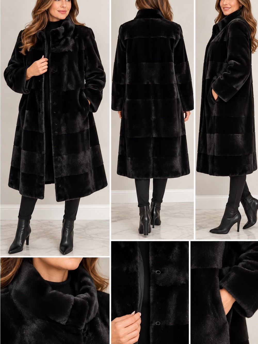 Luxury Genuine Black Sheared Mink Fur Coat